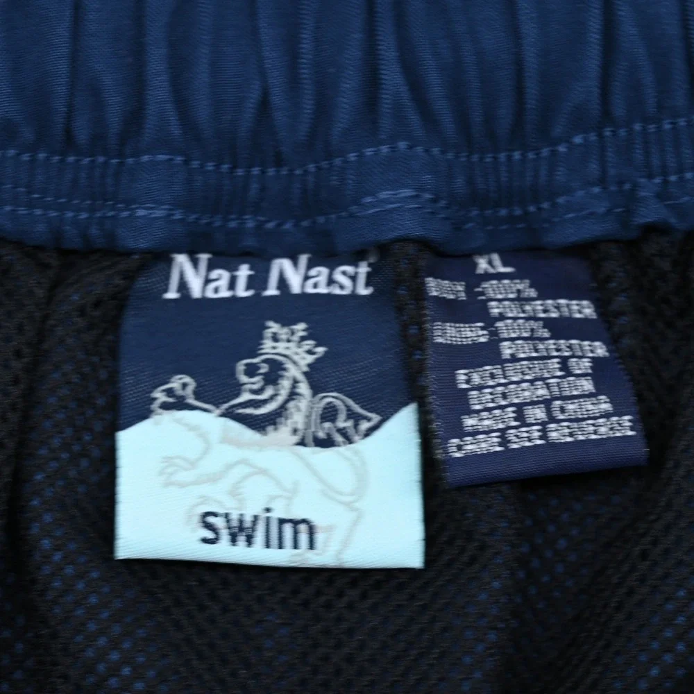 Nat Nast Swim Trunks Mens XL Navy Blue Cargo Pockets Mesh Lined Casual Resort